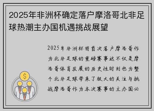 2025年非洲杯确定落户摩洛哥北非足球热潮主办国机遇挑战展望 2025年非洲杯确定落户摩洛哥北非足球热潮主办国机遇挑战展望